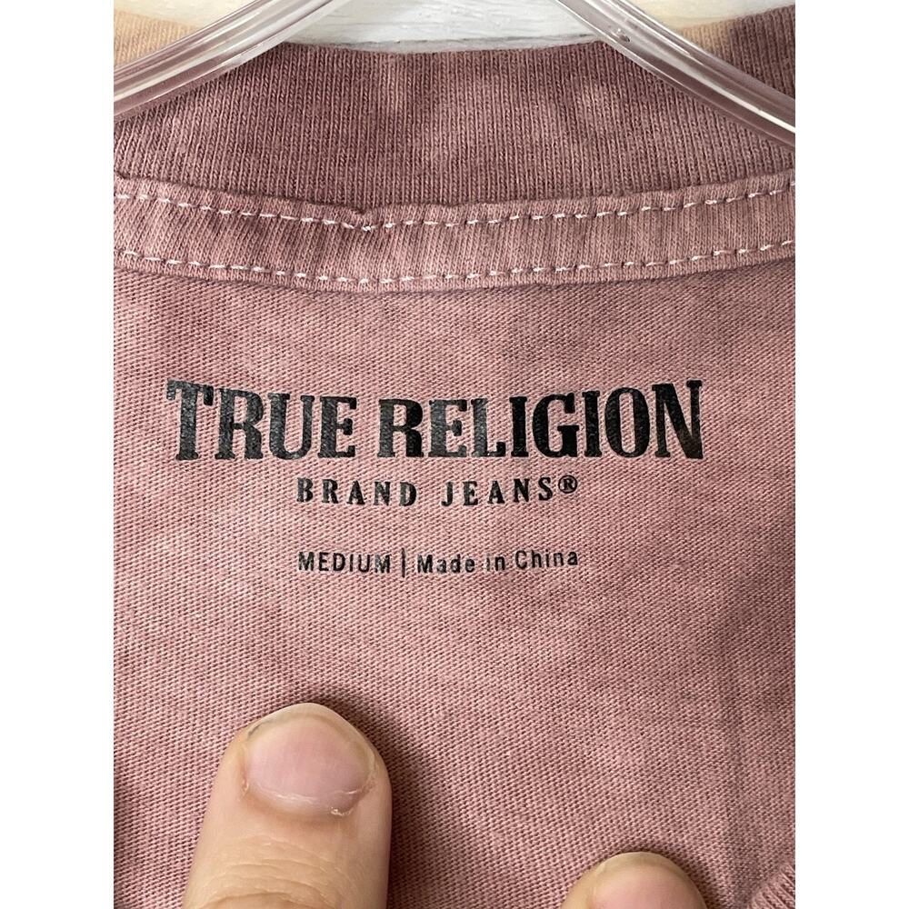 True Religion Shirt Mens Medium Pink Tie Dye TRLGN Halo Crew Neck Tee Graphic - Picture 6 of 10